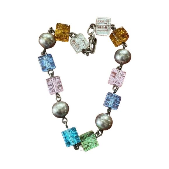 Cubed Square Sterling Silver Fold Over Clasp Bracelet - Picture 13 of 14